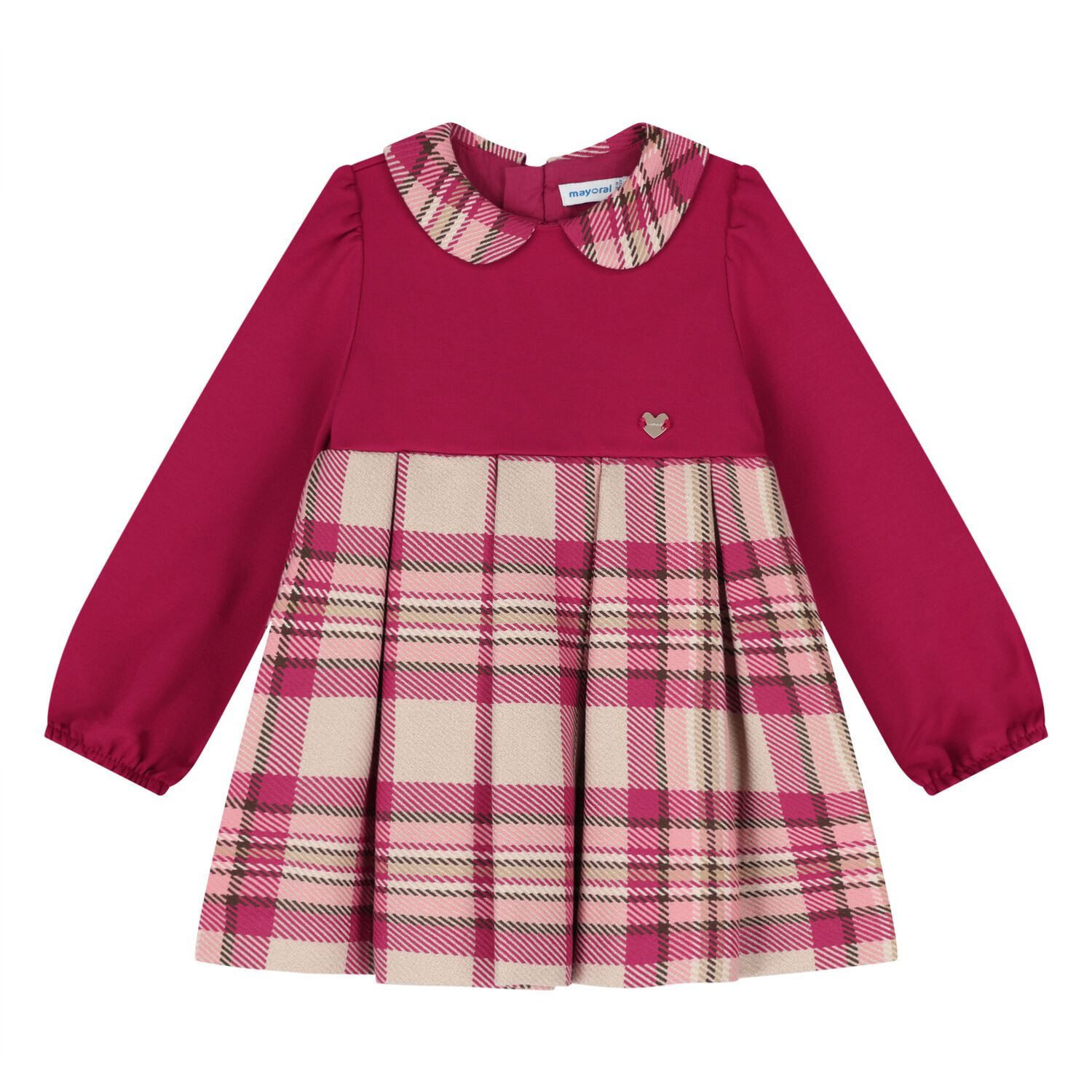 Younger Girls Burgundy & Beige Tartan Dress, 1, hi-res