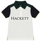 Boys Ivory & Green Logo Polo Shirt, 1, hi-res