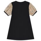 Girls Black & Gold Logo Dress, 1, hi-res