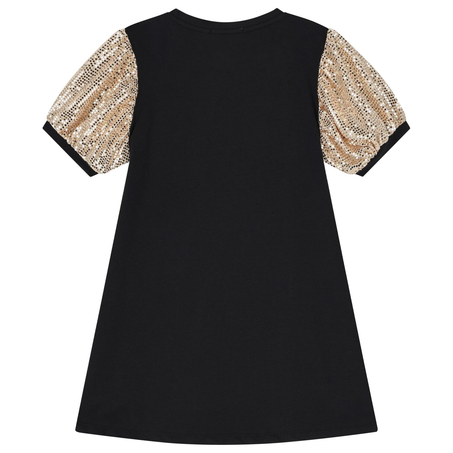 Girls Black & Gold Logo Dress, 1, hi-res
