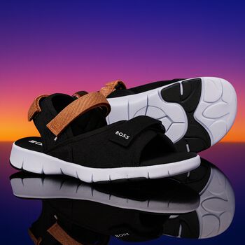 Boys Black& Beige Logo Sandals