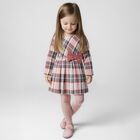 Girls Pink & Ivory Bow Checked Dress, 2, hi-res