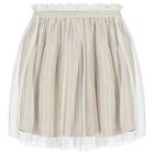 Girls Beige Logo Tulle Skirt, 1, hi-res