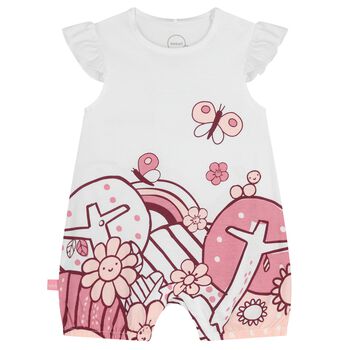 رومبير مزين بالفراشات للفتيات الصغيرات باللون الأبيض