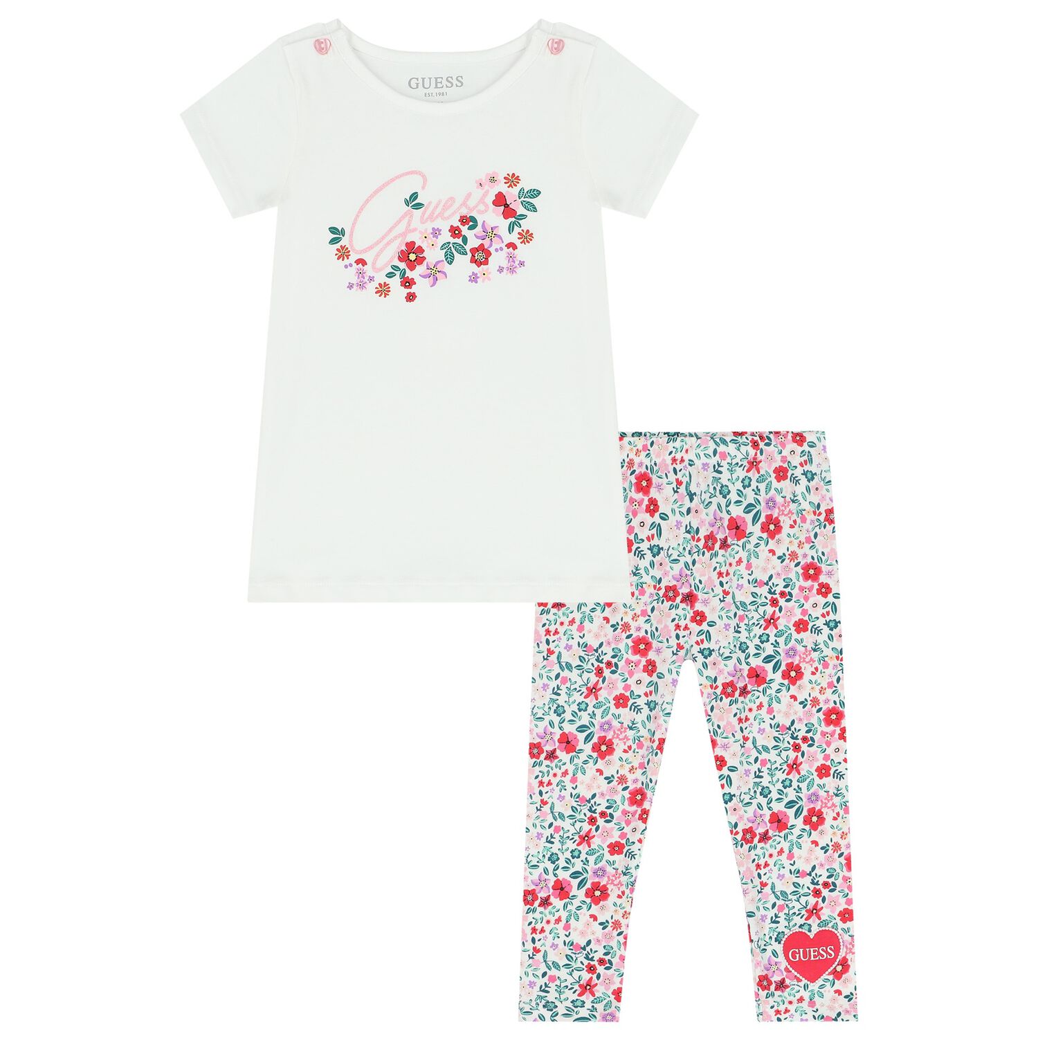 Baby Girls White Floral Leggings Set, 1, hi-res