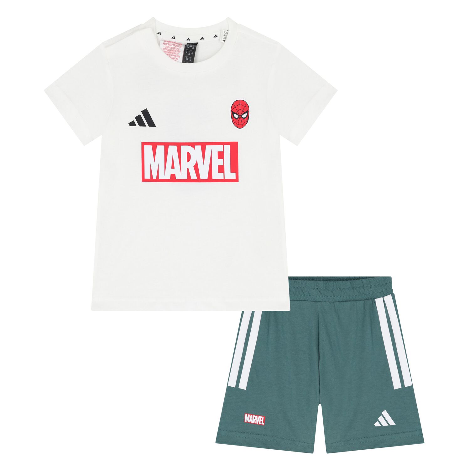 Younger White & Green Marvel Logo Shorts Set, 1, hi-res