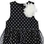 Girls Black Tulle Polka Dot Dress, 1, hi-res