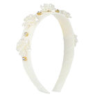 Girls Ivory Velvet Embellished Headband, 1, hi-res