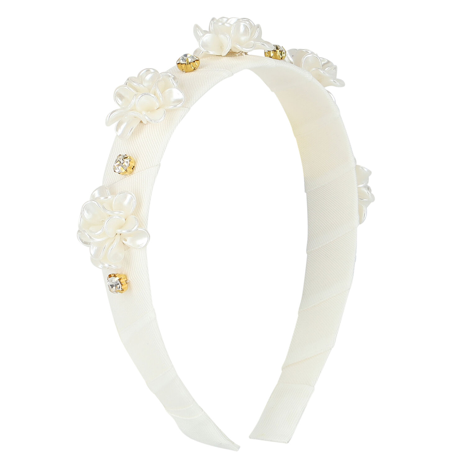 Girls Ivory Velvet Embellished Headband, 1, hi-res image number null