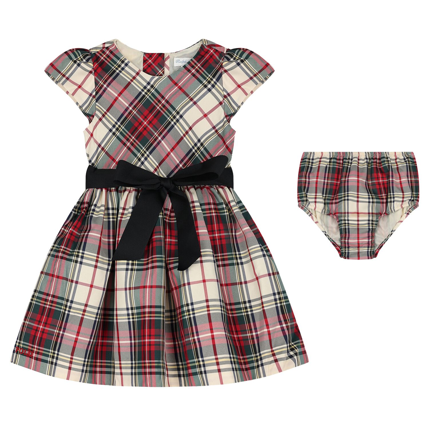 Baby Girls Ivory, Red & Green Tartan Dress Set, 1, hi-res