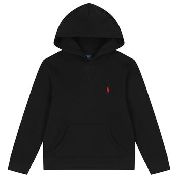 Boys Black Logo Hooded Top