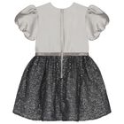 Girls Grey Satin & Sequin Dress, 1, hi-res