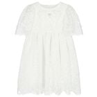 Girls White Chiffon Bow Lace Dress, 1, hi-res