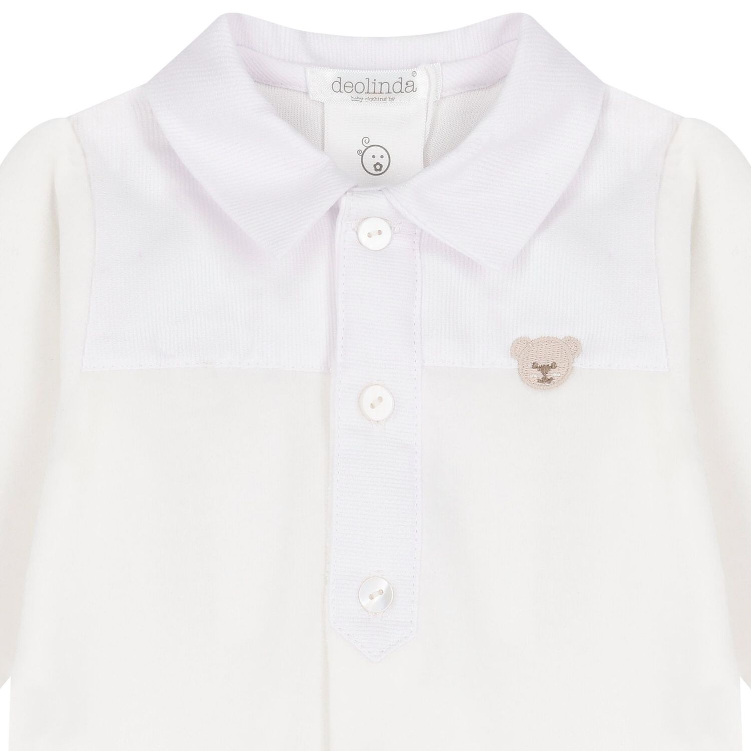 Baby Boys White & Ivory Teddy Bear Babygrow, 2, hi-res