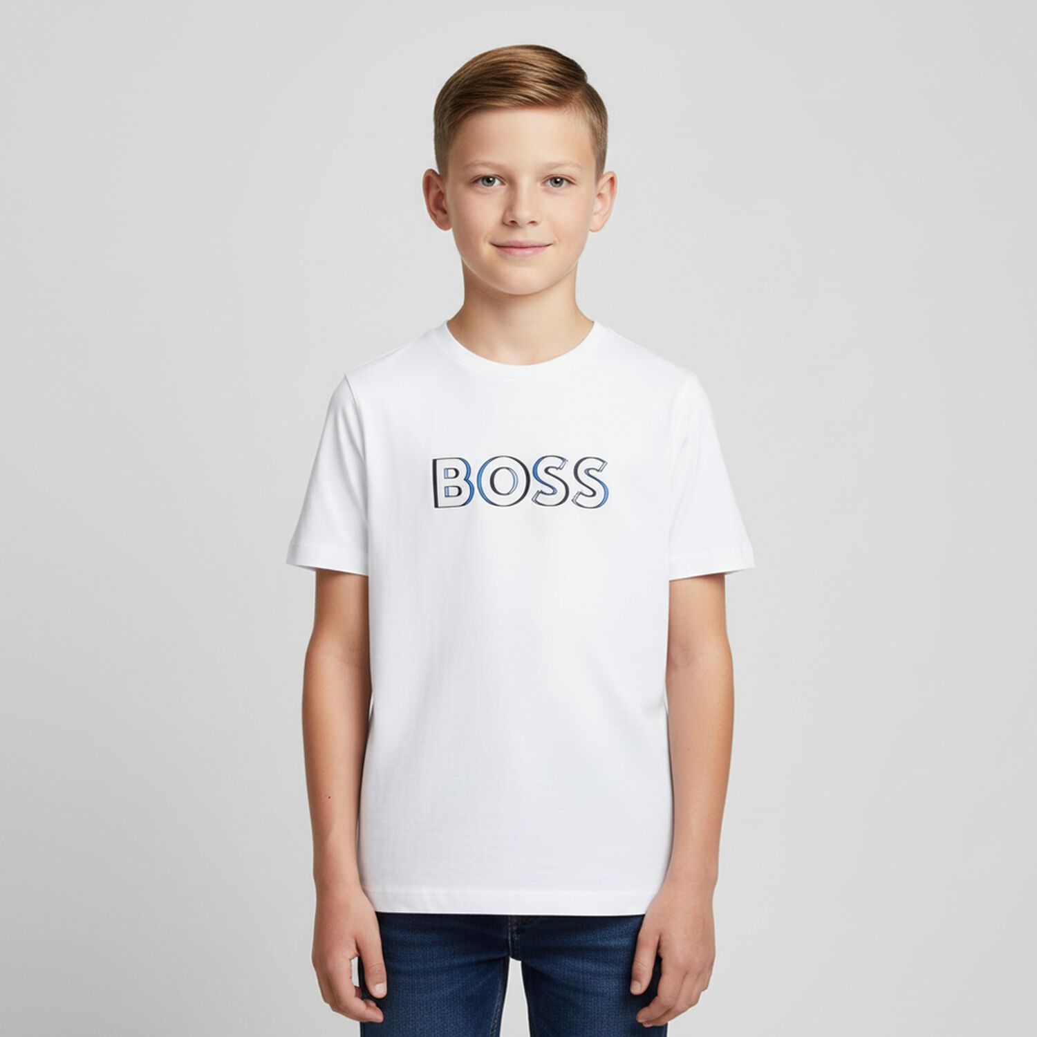 Boys White Logo T-Shirt, 4, hi-res