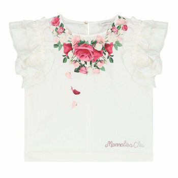 Girls Ivory Roses Ruffled Top 