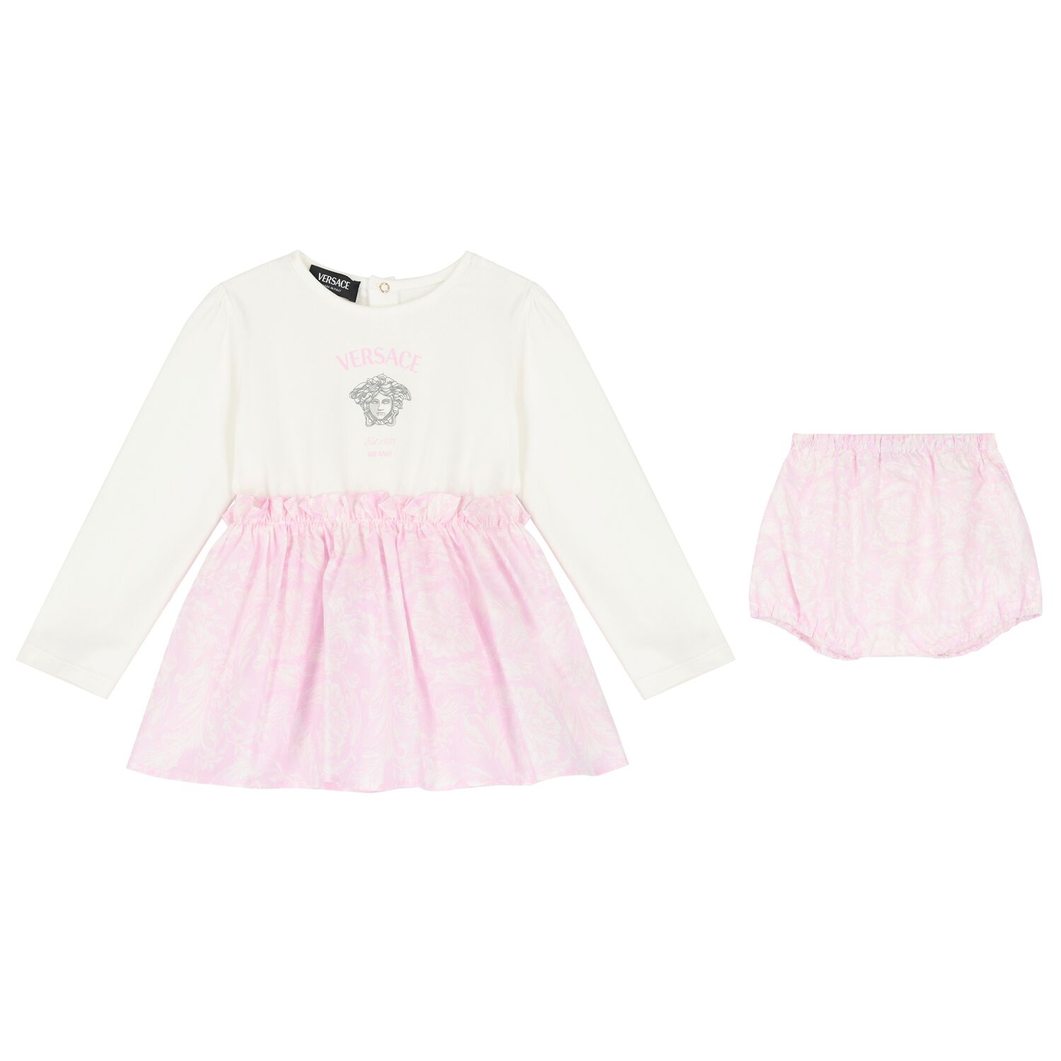 Baby Girls Ivory & Pink Medusa Logo Dress Set, 1, hi-res