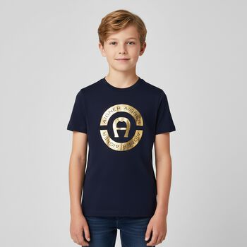 Boys Navy Blue Logo T-Shirt