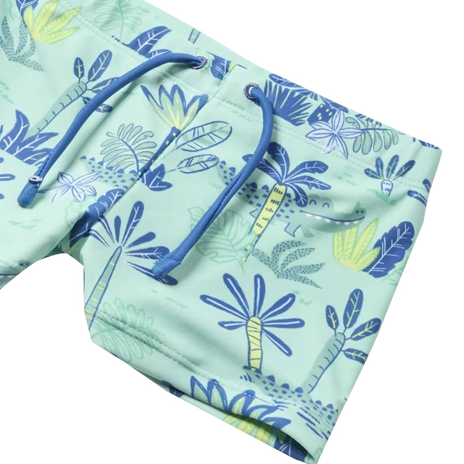 Younger Boys White & Aqua Crocodile Swim Shorts Set, 1, hi-res