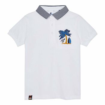 Boys White Cotton Polo Shirt