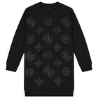 فستان بنات سويتشيرت بالشعار باللون الأسود, 1, hi-res