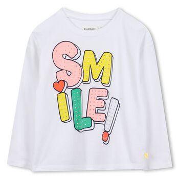 توب بنات مطرز بأكمام بالشعار باللون الأبيض