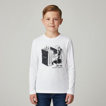 Boys White Logo Long Sleeve Top