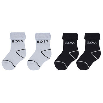 Baby Boys Blue & Navy Blue Logo Socks ( 2-Pack )