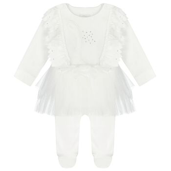 Baby Girls Ivory Swan Tutu Babygrow