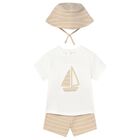 Younger Boys White & Beige Shorts Set, 2, hi-res