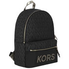 Girls Black & Gold Logo Backpack, 1, hi-res
