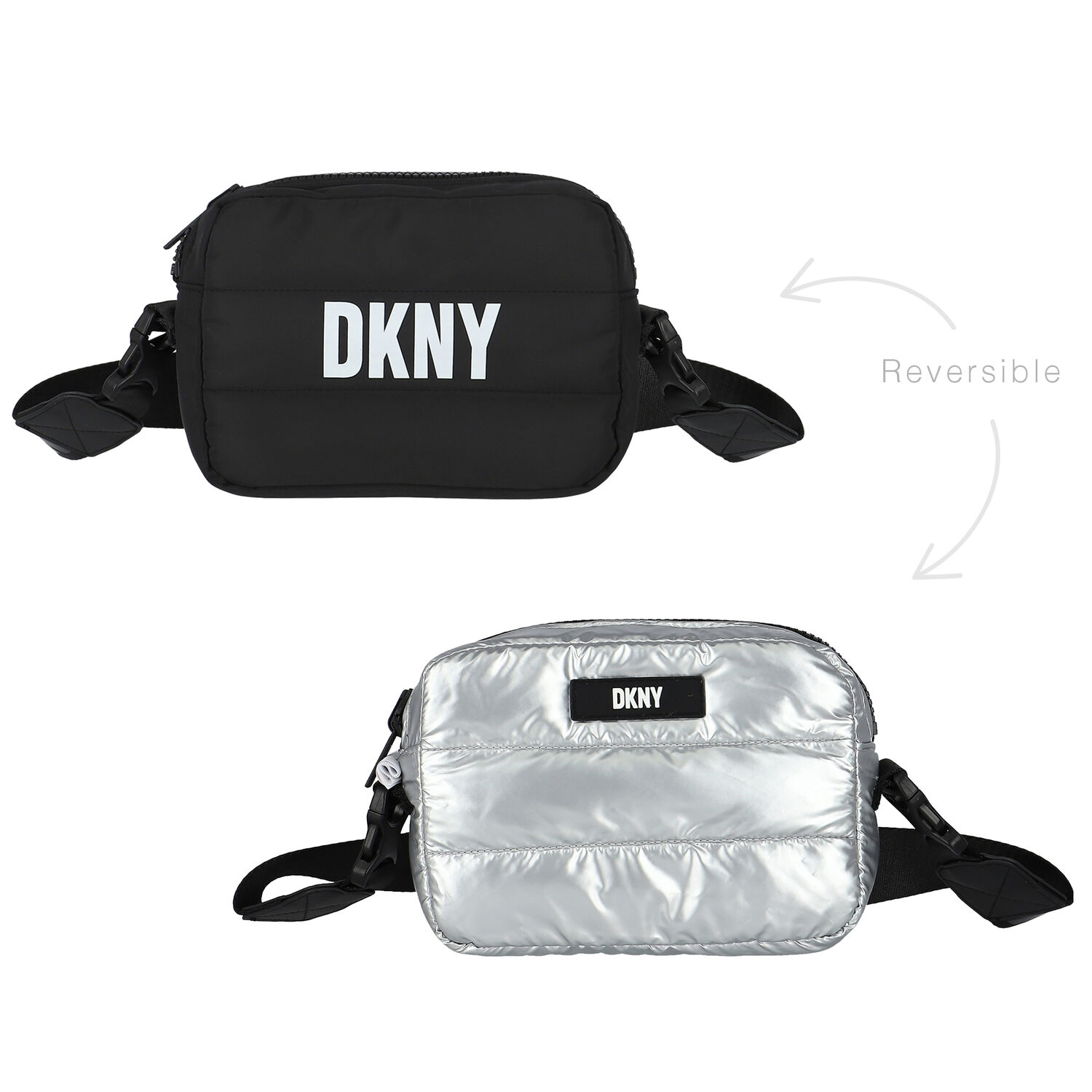 حقيبة يد للبنات بالشعار باللون أسود والفضي (بوجهين), 1, hi-res