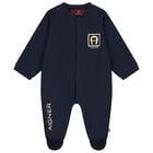 Baby Boys Navy Blue & Gold Logo Babygrow, 2, hi-res