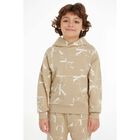 Boys Beige Logo Hooded Top, 1, hi-res