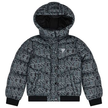 Boys Black & Green Logo Padded Puffer Jacket