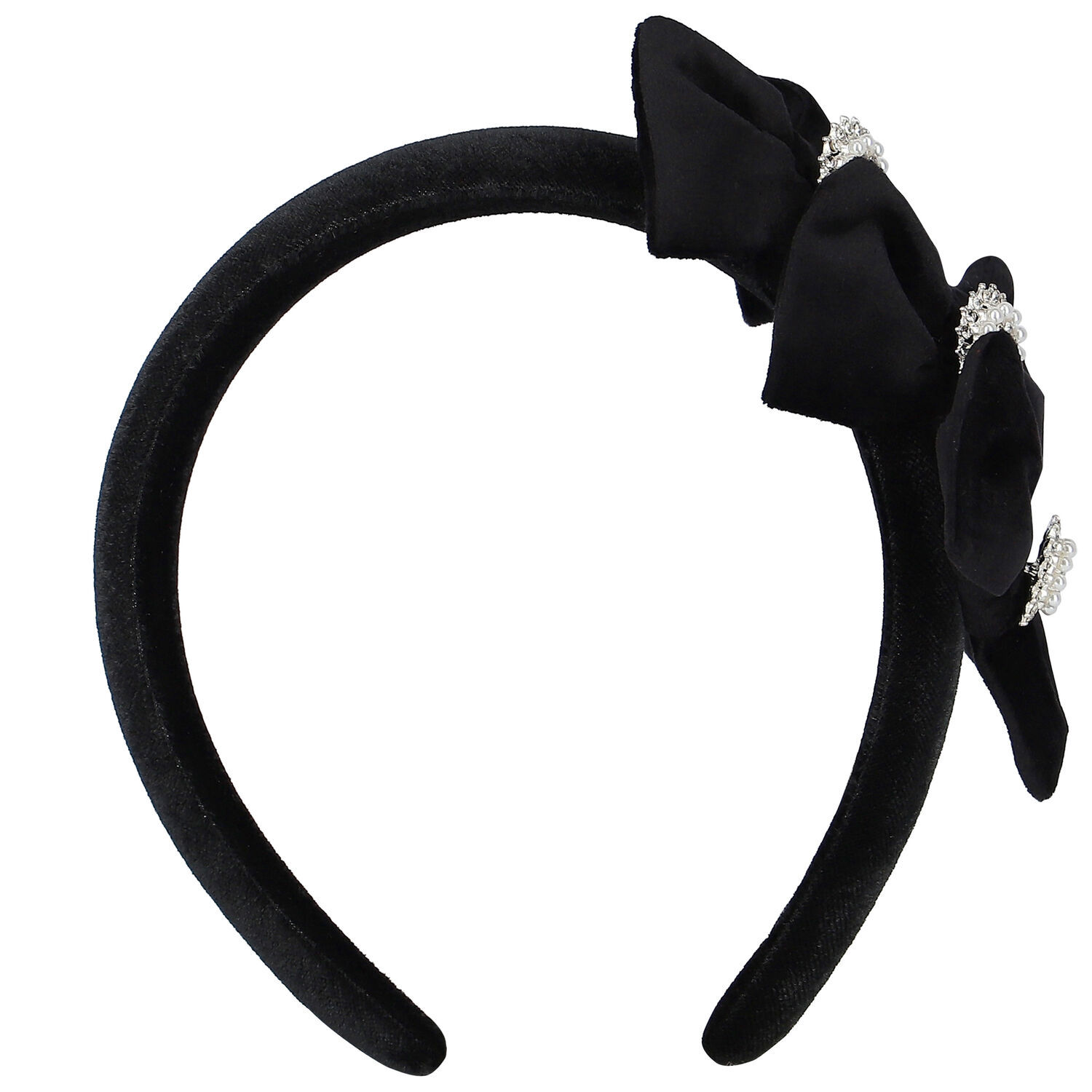 Girls Black Flower Headband, 1, hi-res