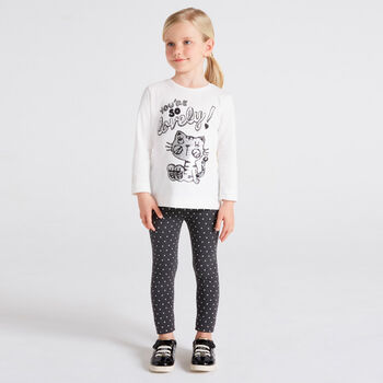 Girls White & Black Cat Leggings Set