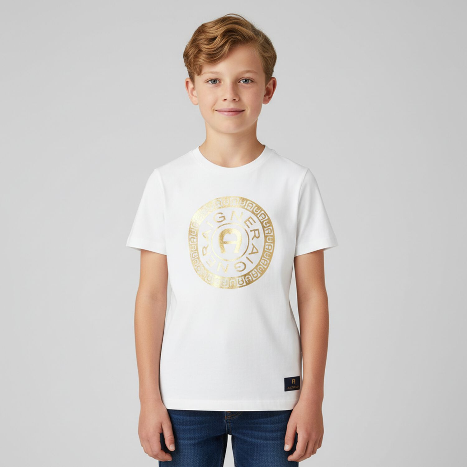 Boys White & Gold Logo T-Shirt, 1, hi-res