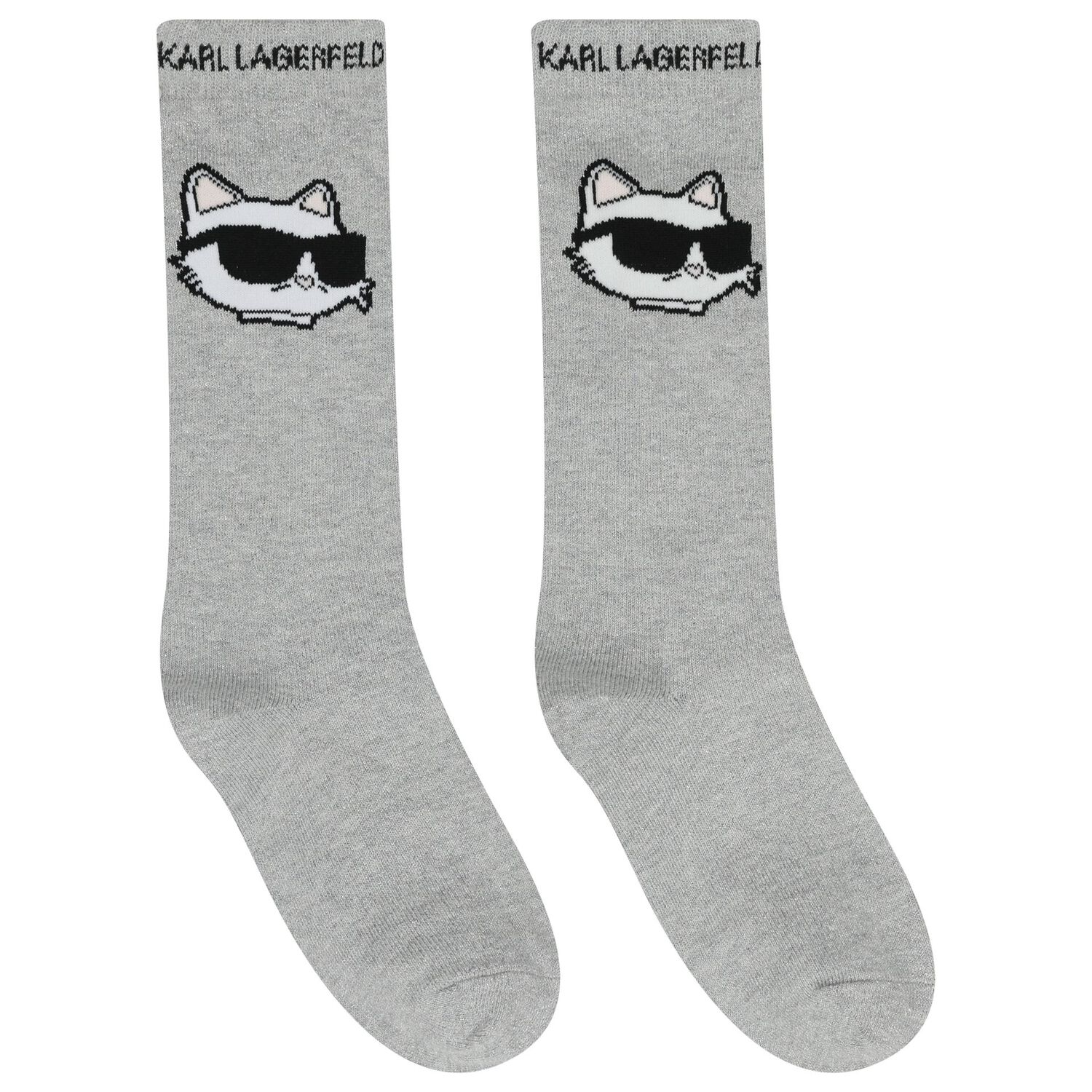 Girls Grey & White Choupette & Logo Socks ( 2 Pack ), 1, hi-res