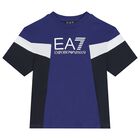 تيشيرت أولاد بالشعار باللون الأزرق, 2, hi-res