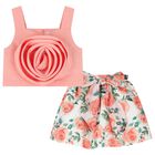 طقم تنورة ساتان باللون المرجاني والوردي و  الأبيض للبنات, 1, hi-res