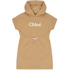 فستان هودى بنات بالشعار باللون البيج, 2, hi-res