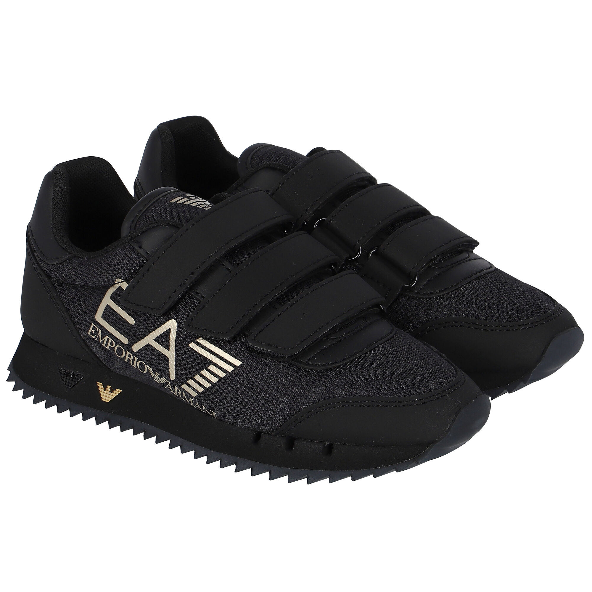EA7 Emporio Armani Boys Black Gold Logo Trainers Junior Couture QA