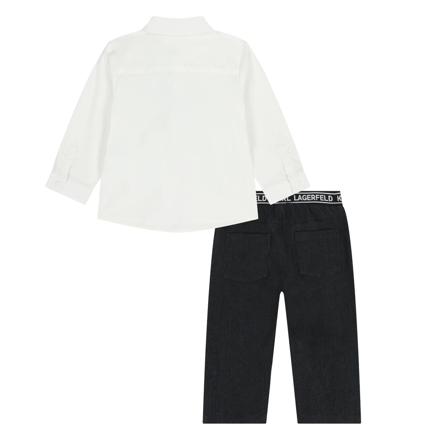 Younger Boys White & Black Denim Trousers Set, 1, hi-res