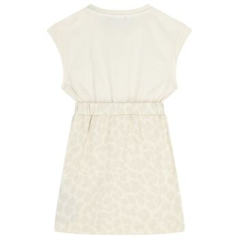 Girls Ivory & Beige Logo Dress
