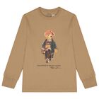 Boys Beige Logo Polo Bear Long Sleeve Top, 1, hi-res