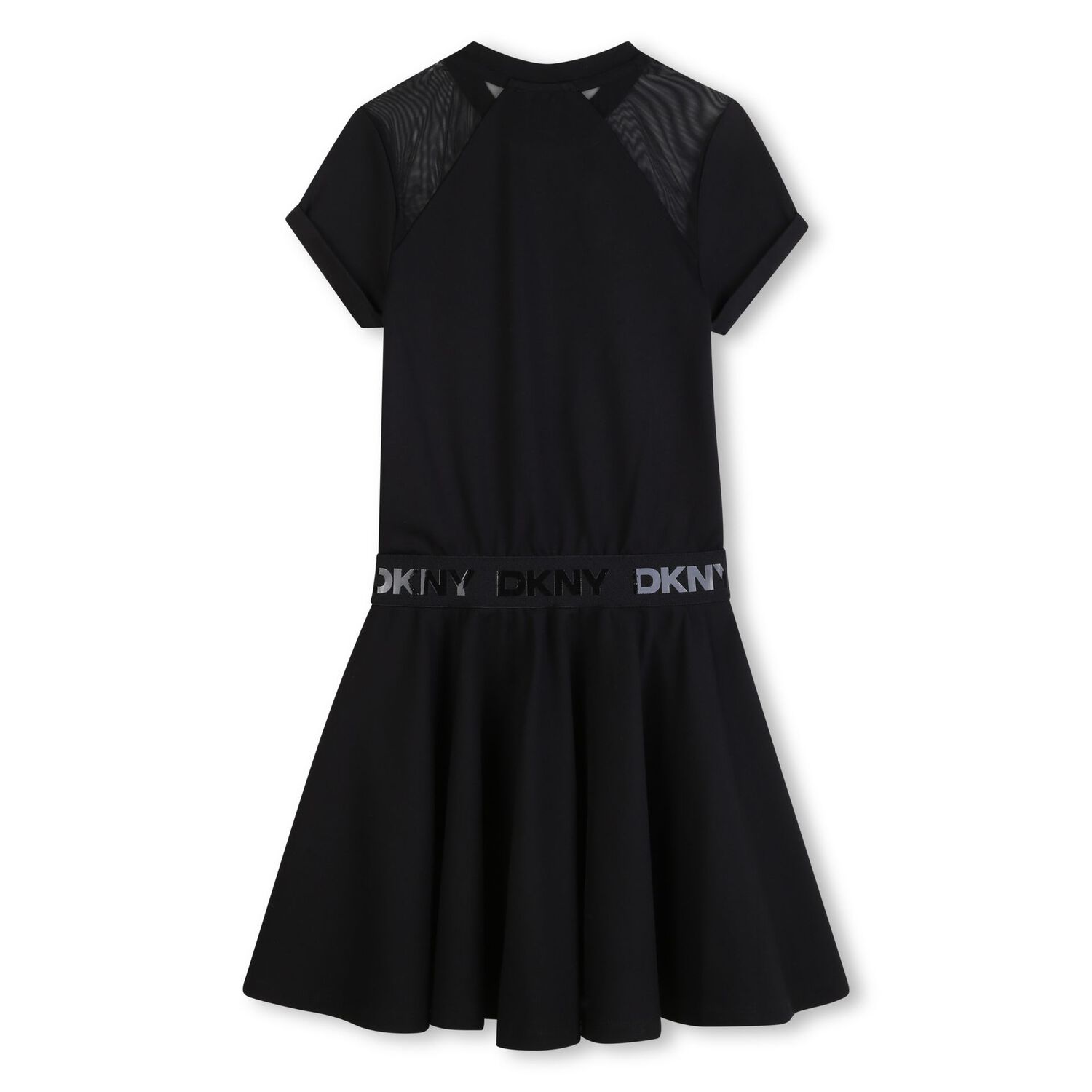 Girls Mini Me Black Scuba & Mesh Logo Dress, 1, hi-res