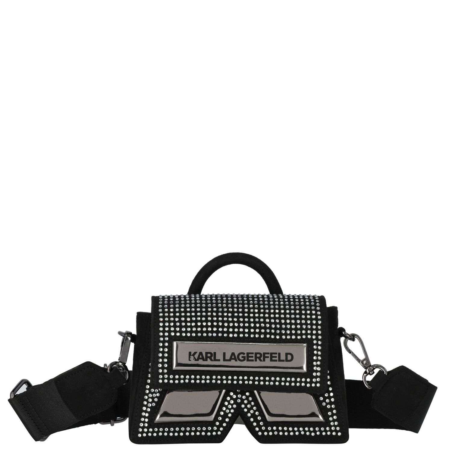 Girls Black Embellished Logo Hand Bag, 1, hi-res