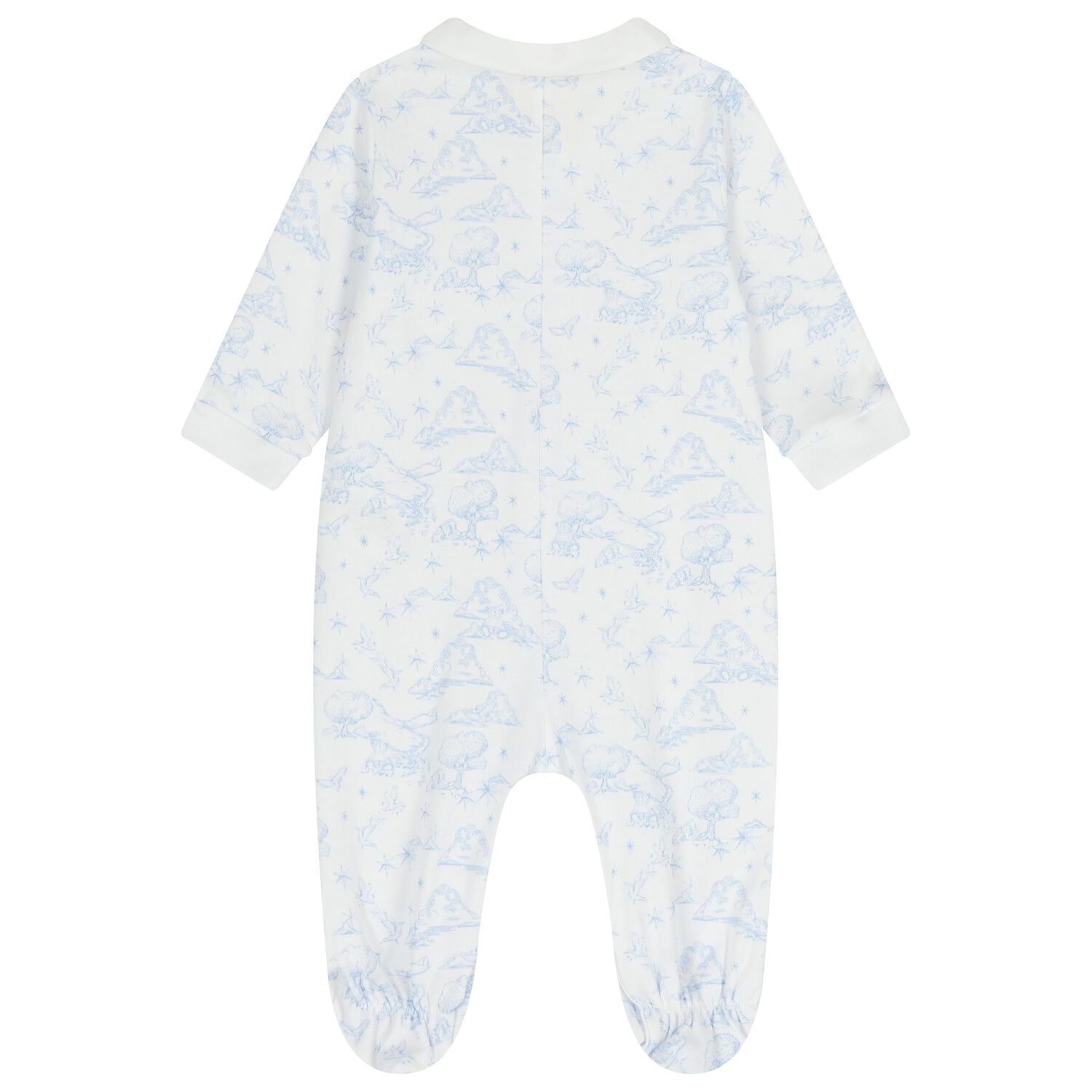 Baby Boys White & Blue Toile De Jouy Babygrow Gift Set, 1, hi-res