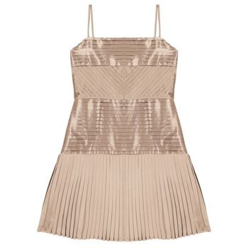 فستان بنات بطيات باللون الذهبي